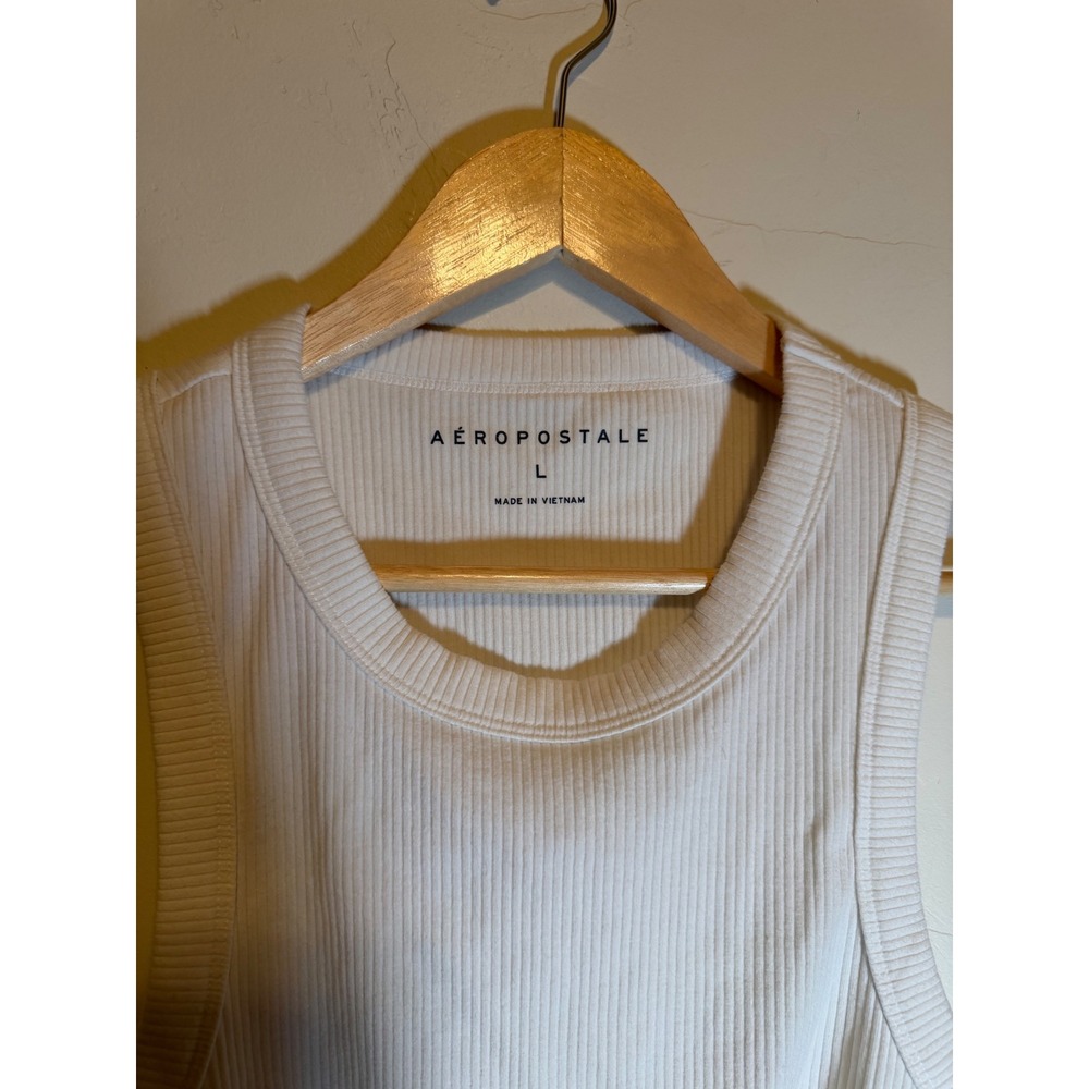 Aeropostale Tank Top Ribbed Cropped Racerback White Large - Picture 2 of 4